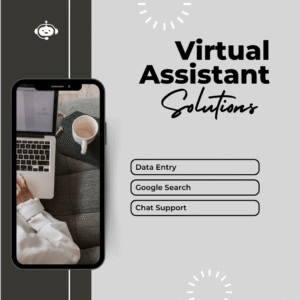 Graphic illustrating key VA services: data entry, digital marketing, and research.